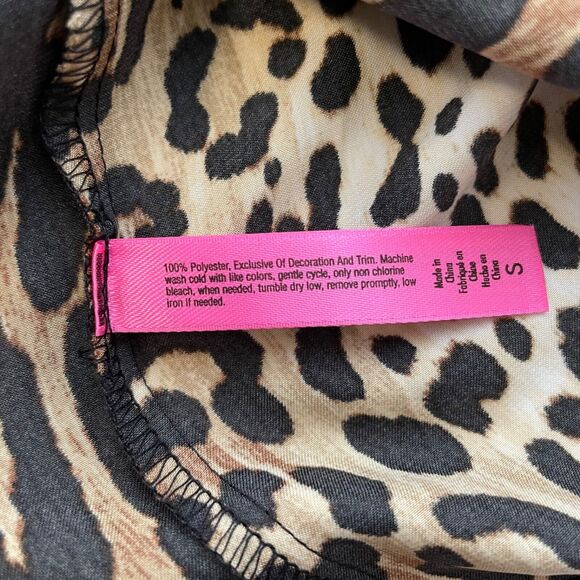 Betsey Johnson Cheetah Print Brown Silky Shirt Blouse Size Small Women’s - Picture 10 of 13